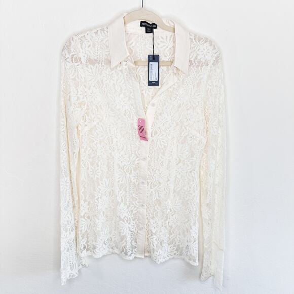 NWT Pretty Little Thing Cream Lace Fitted Bell Sleeve Button Down Shirt Blouse 8 - Picture 3 of 13